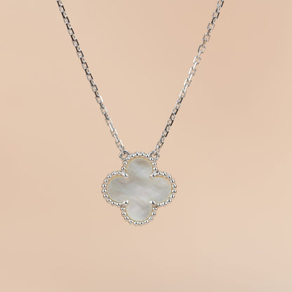 [Super CiCi ]CLOVER  15MM WHITE MOTHER-OF-PEARL SILVER