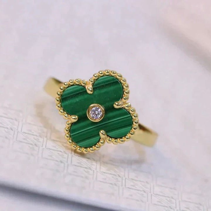 [Super CiCi ]CLOVER MALACHITE RING GOLD DIAMOND