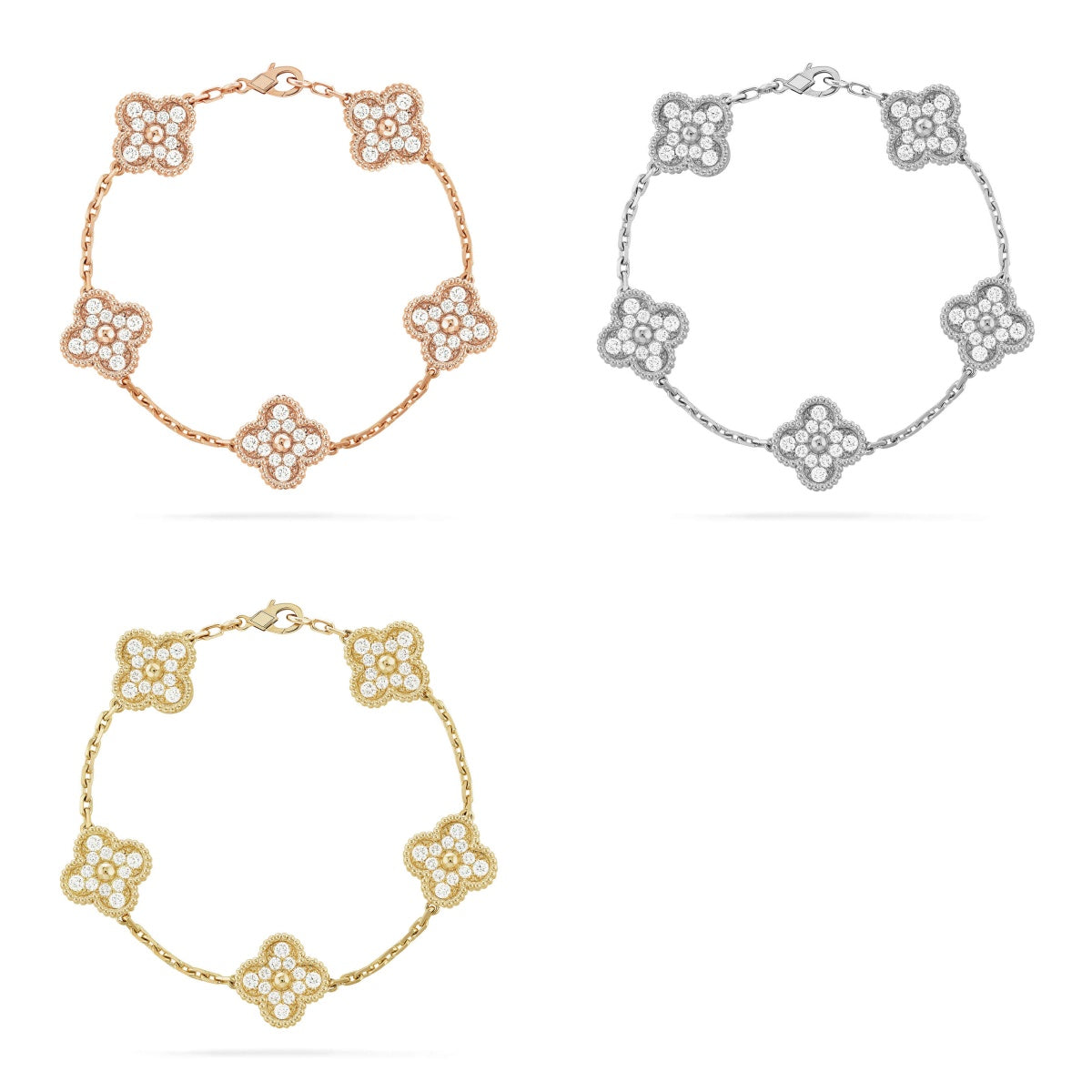 [Super CiCi ] CLOVER 5 MOTIF FULL DIAMOND BRACELET COLLECTION