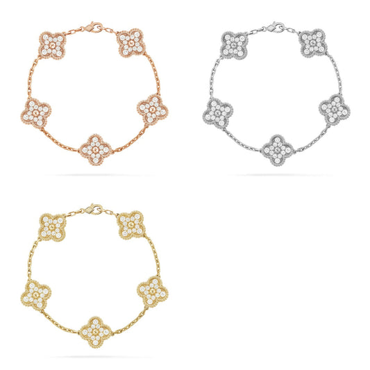 [Super CiCi ] CLOVER 5 MOTIF FULL DIAMOND BRACELET COLLECTION