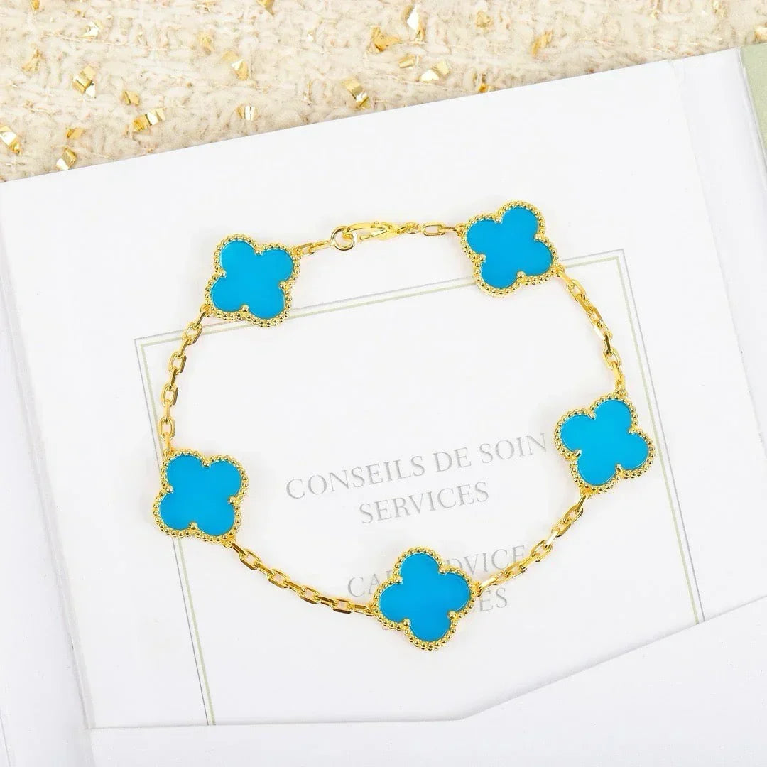 [Super CiCi ] CLOVER 5 MOTIF TURQUOISE BRACELET COLLECTION