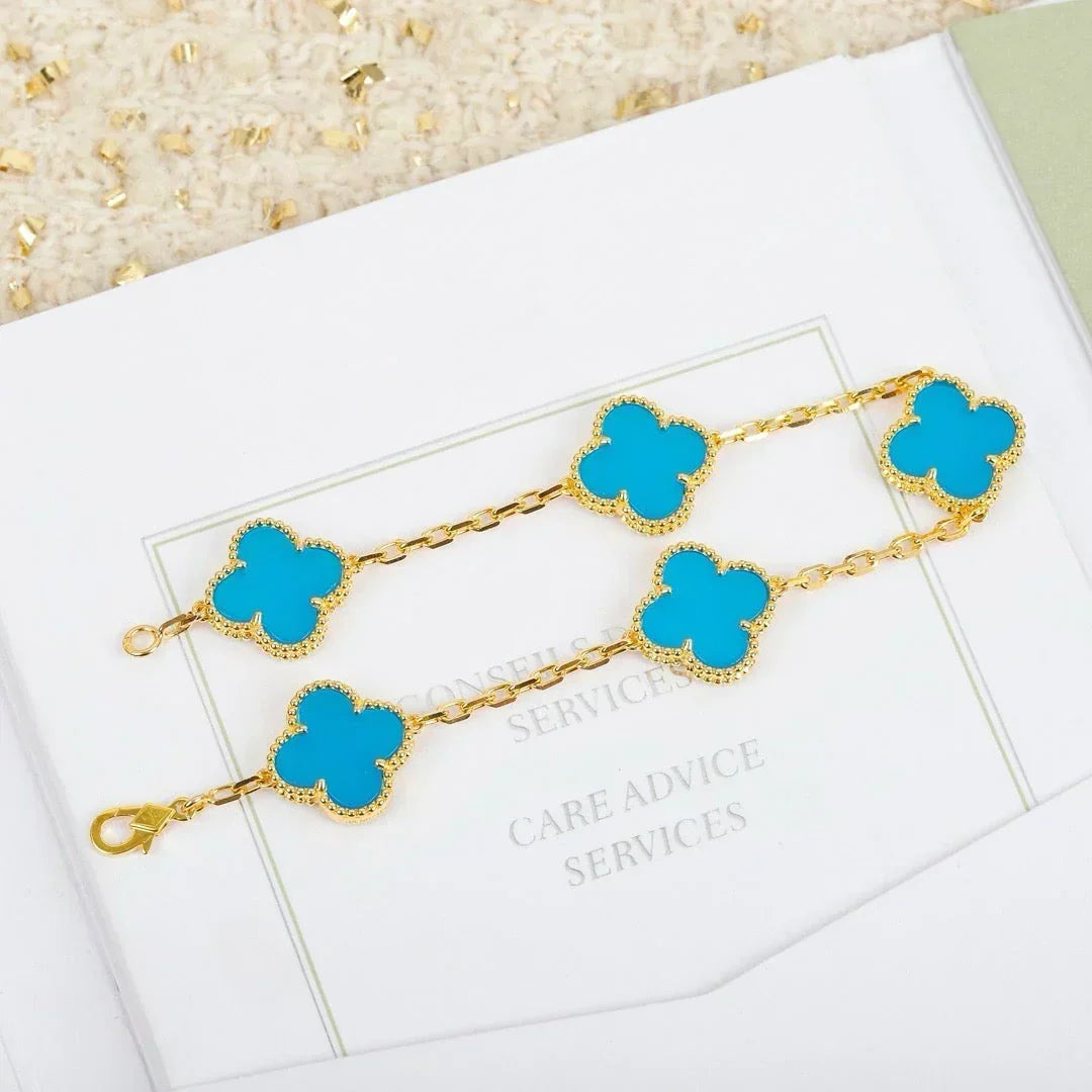 [Super CiCi ] CLOVER 5 MOTIF TURQUOISE BRACELET COLLECTION