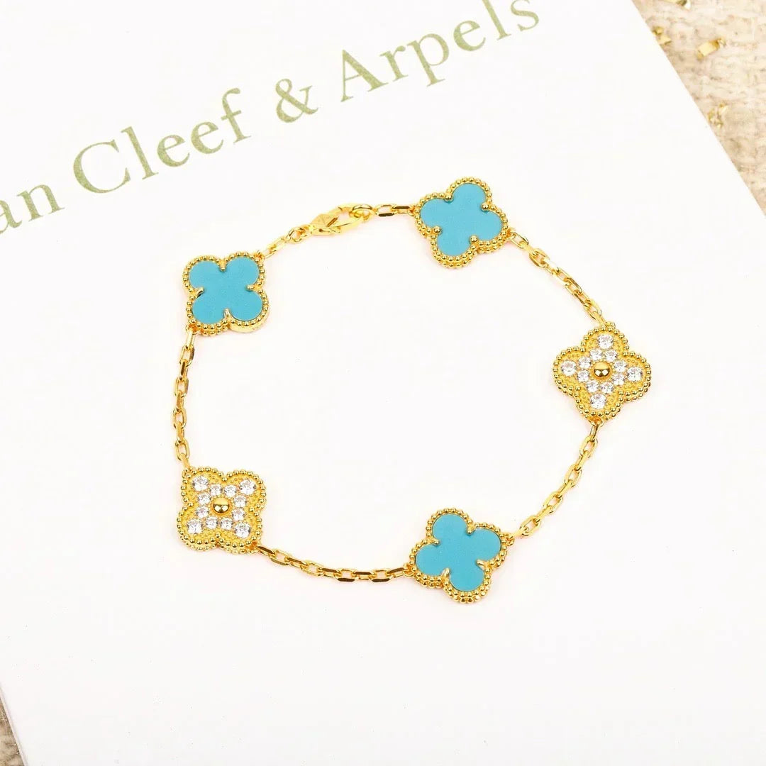 [Super CiCi ] CLOVER 5 MOTIF TURQUOISE BRACELET COLLECTION