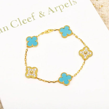 [Super CiCi ] CLOVER 5 MOTIF TURQUOISE BRACELET COLLECTION