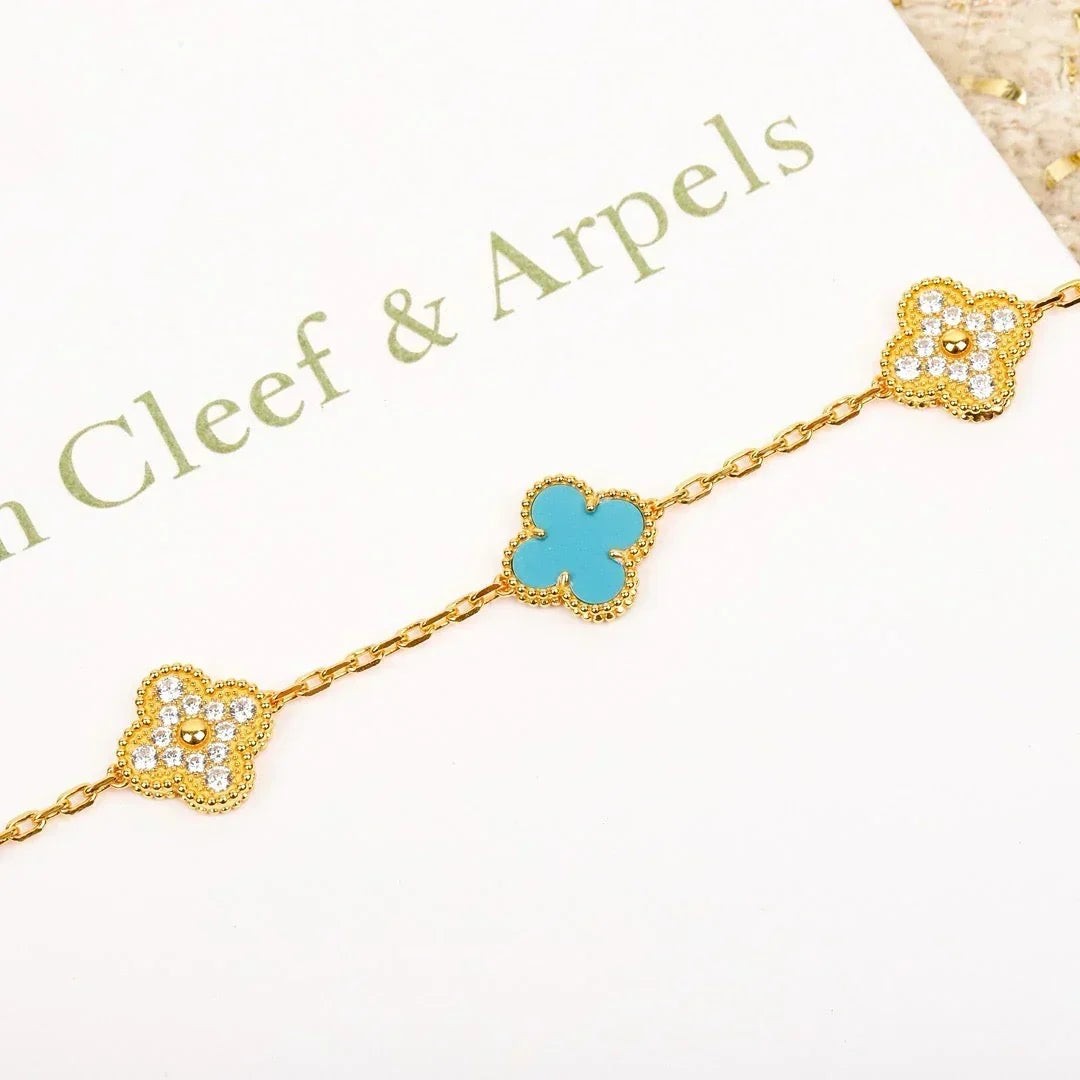 [Super CiCi ] CLOVER 5 MOTIF TURQUOISE BRACELET COLLECTION
