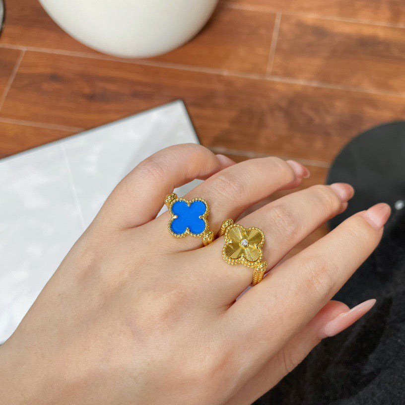 [Super CiCi ]CLOVER RIVERSIBLE BLUE AGATE RING