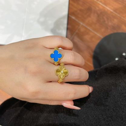 [Super CiCi ]CLOVER RIVERSIBLE BLUE AGATE RING
