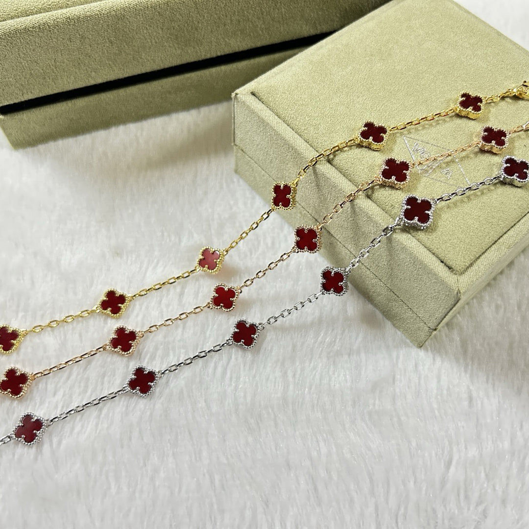 [Super CiCi ]CLOVER 6 MOTIF RED AGATE BRACELET
