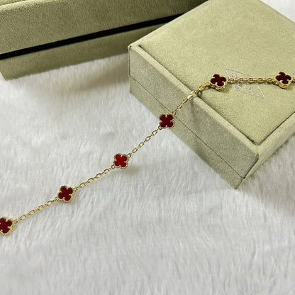 [Super CiCi ]CLOVER 6 MOTIF RED AGATE BRACELET