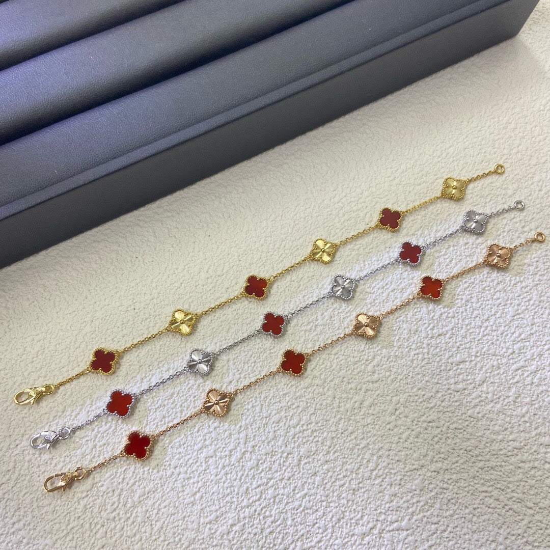 [Super CiCi ]CLOVER 6 MOTIF RED AGATE LASER BRACELET
