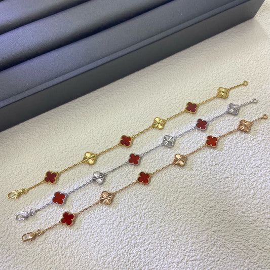 [Super CiCi ]CLOVER 6 MOTIF RED AGATE LASER BRACELET