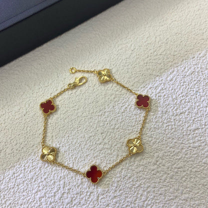 [Super CiCi ]CLOVER 6 MOTIF RED AGATE LASER BRACELET