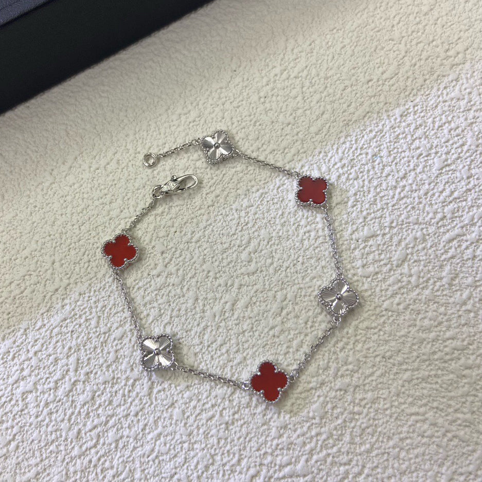 [Super CiCi ]CLOVER 6 MOTIF RED AGATE LASER BRACELET