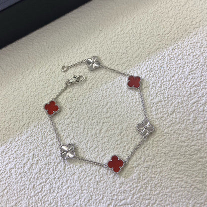 [Super CiCi ]CLOVER 6 MOTIF RED AGATE LASER BRACELET
