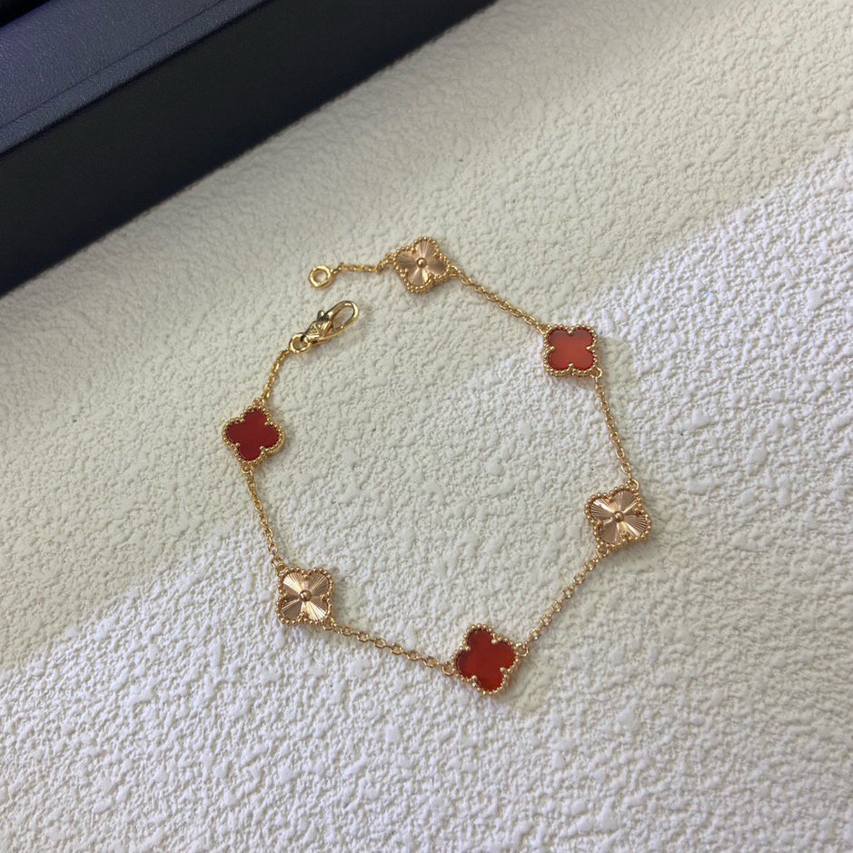[Super CiCi ]CLOVER 6 MOTIF RED AGATE LASER BRACELET