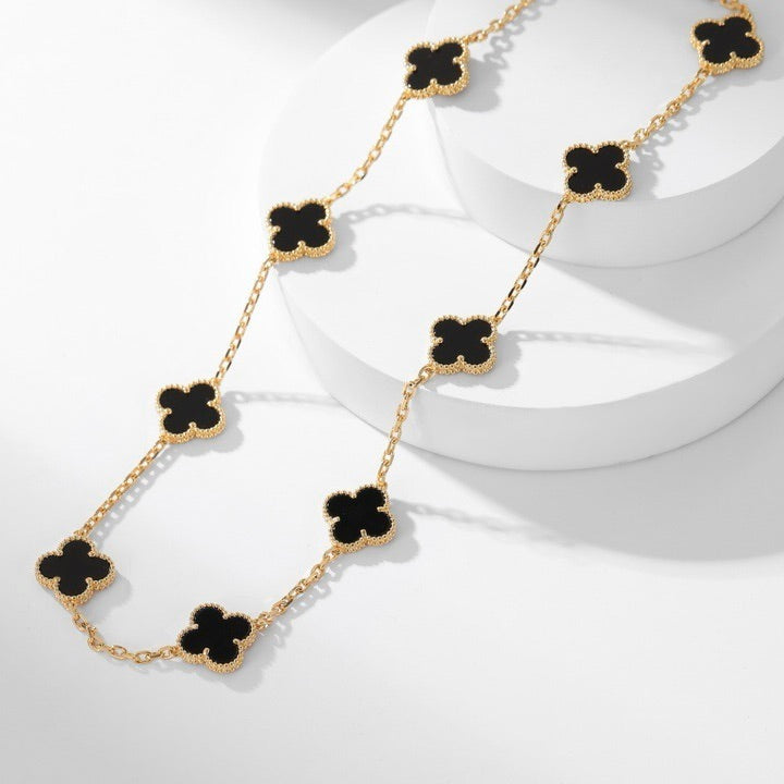 [Super CiCi ]CLOVER 10 MOTIFS ONYX NECKLACE
