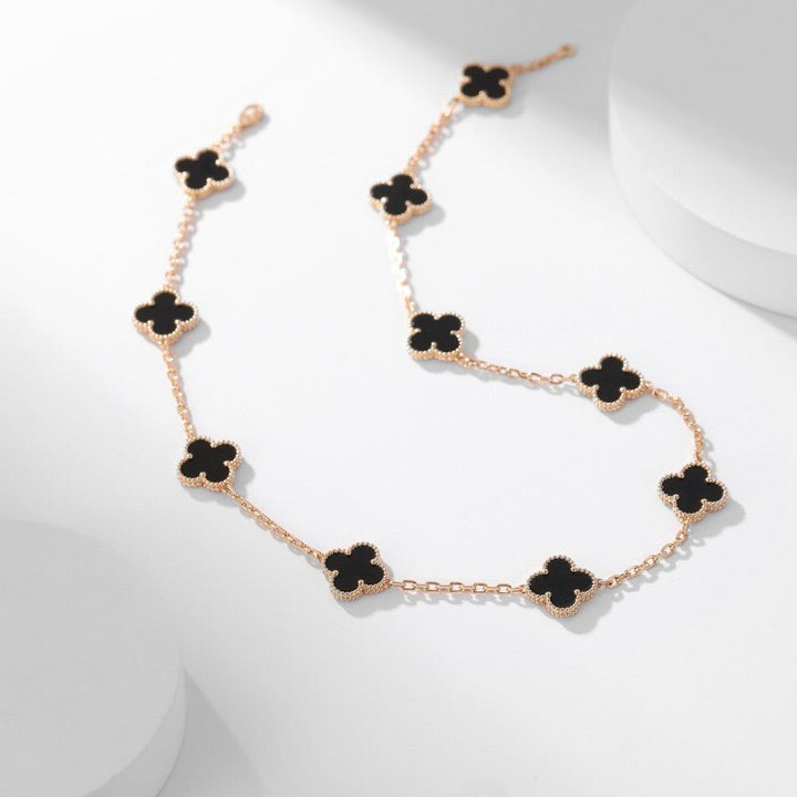 [Super CiCi ]CLOVER 10 MOTIFS ONYX NECKLACE