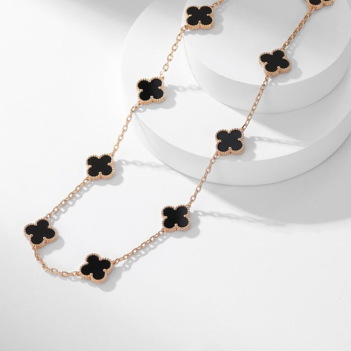 [Super CiCi ]CLOVER 10 MOTIFS ONYX NECKLACE