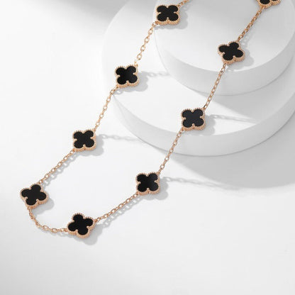 [Super CiCi ]CLOVER 10 MOTIFS ONYX NECKLACE