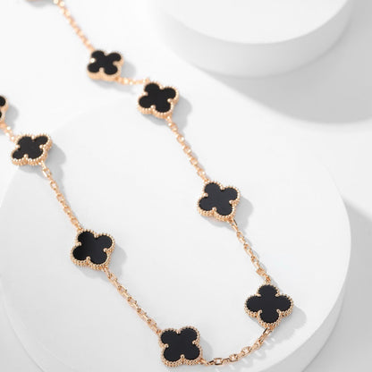 [Super CiCi ]CLOVER 10 MOTIFS ONYX NECKLACE