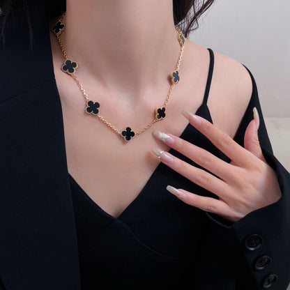 [Super CiCi ]CLOVER 10 MOTIFS ONYX NECKLACE