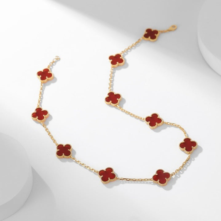 [Super CiCi ]CLOVER 10 MOTIFS CARNELIAN NECKLACE