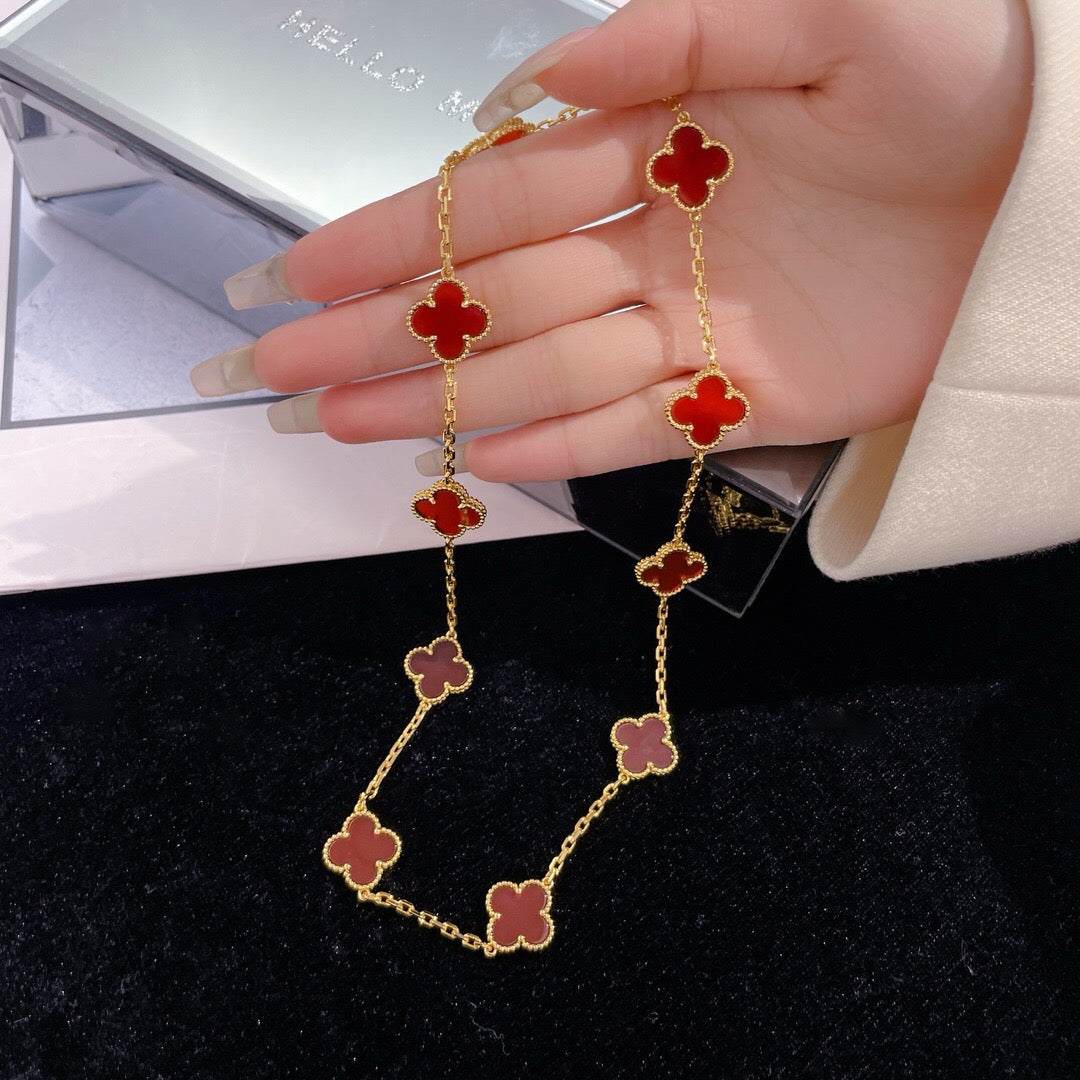 [Super CiCi ]CLOVER 10 MOTIFS CARNELIAN NECKLACE