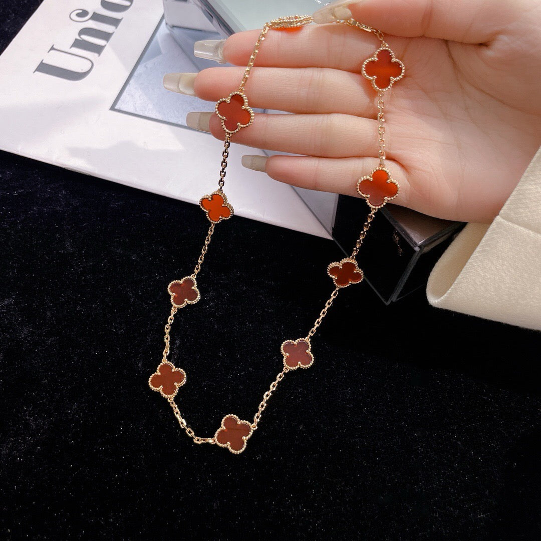 [Super CiCi ]CLOVER 10 MOTIFS CARNELIAN NECKLACE