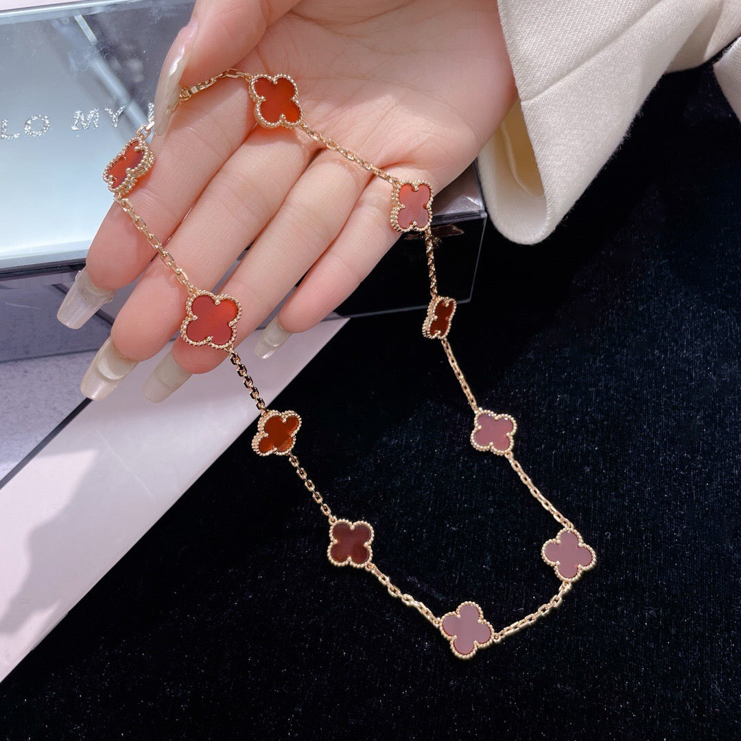 [Super CiCi ]CLOVER 10 MOTIFS CARNELIAN NECKLACE