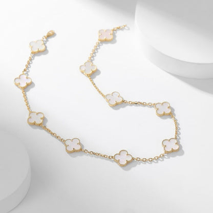 [Super CiCi ]CLOVER 10 MOTIFS WHITE MOTHER OF PEARL NECKLACE