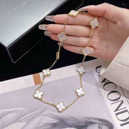 [Super CiCi ]CLOVER 10 MOTIFS WHITE MOTHER OF PEARL NECKLACE