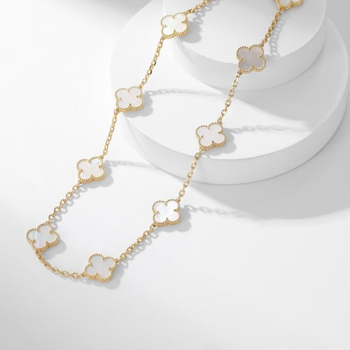 [Super CiCi ]CLOVER 10 MOTIFS WHITE MOTHER OF PEARL NECKLACE