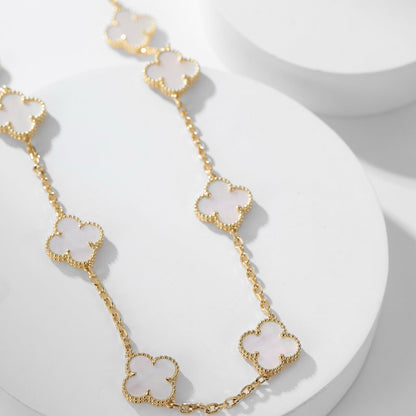 [Super CiCi ]CLOVER 10 MOTIFS WHITE MOTHER OF PEARL NECKLACE