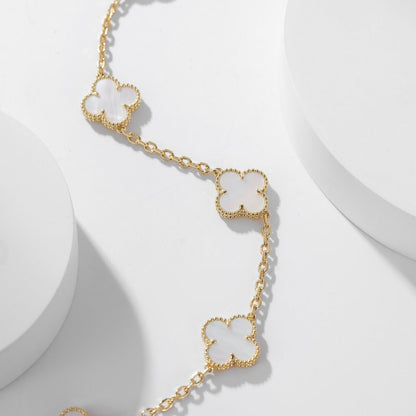 [Super CiCi ]CLOVER 10 MOTIFS WHITE MOTHER OF PEARL NECKLACE
