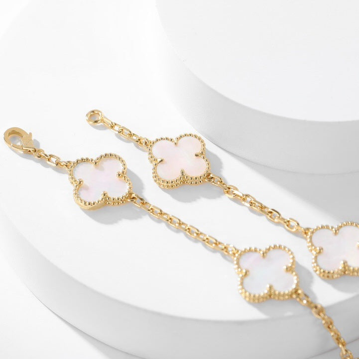 [Super CiCi ]CLOVER 10 MOTIFS WHITE MOTHER OF PEARL NECKLACE