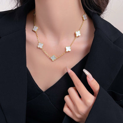 [Super CiCi ]CLOVER 10 MOTIFS WHITE MOTHER OF PEARL NECKLACE