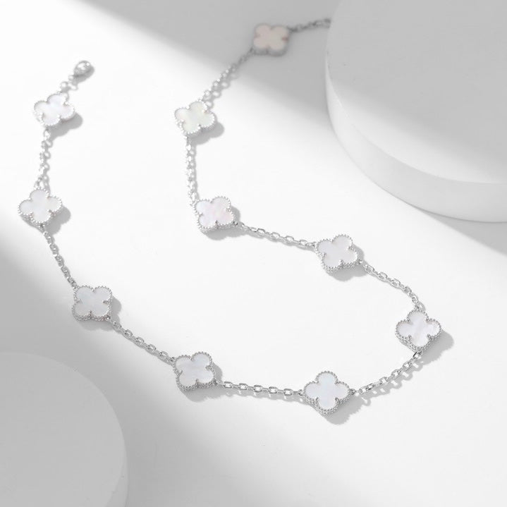 [Super CiCi ]CLOVER 10 MOTIFS WHITE MOTHER OF PEARL NECKLACE