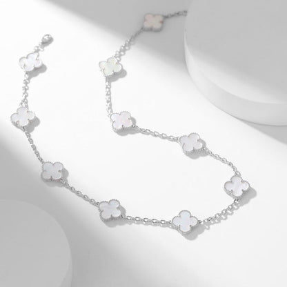 [Super CiCi ]CLOVER 10 MOTIFS WHITE MOTHER OF PEARL NECKLACE