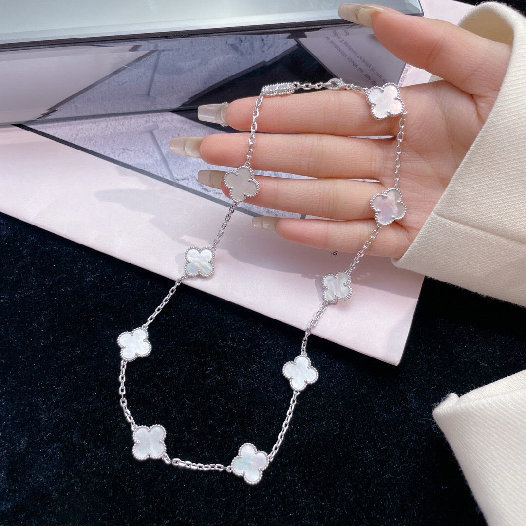 [Super CiCi ]CLOVER 10 MOTIFS WHITE MOTHER OF PEARL NECKLACE