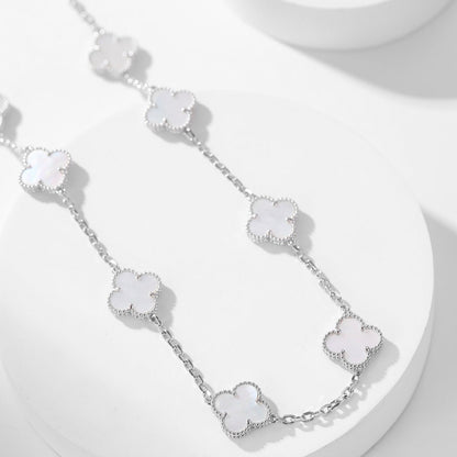 [Super CiCi ]CLOVER 10 MOTIFS WHITE MOTHER OF PEARL NECKLACE