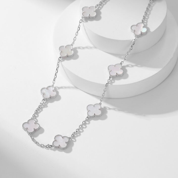 [Super CiCi ]CLOVER 10 MOTIFS WHITE MOTHER OF PEARL NECKLACE
