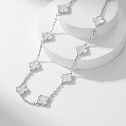 [Super CiCi ]CLOVER 10 MOTIFS WHITE MOTHER OF PEARL NECKLACE