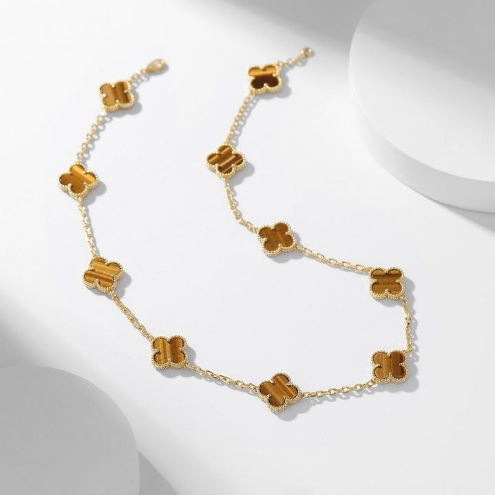 [Super CiCi ]CLOVER 10 MOTIFS TIGER EYE NECKLACE