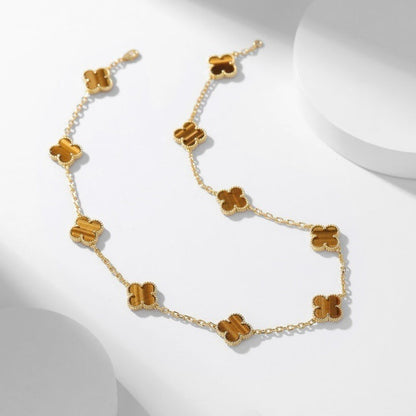 [Super CiCi ]CLOVER 10 MOTIFS TIGER EYE NECKLACE