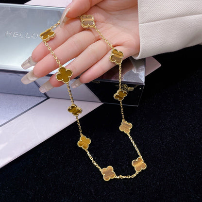 [Super CiCi ]CLOVER 10 MOTIFS TIGER EYE NECKLACE
