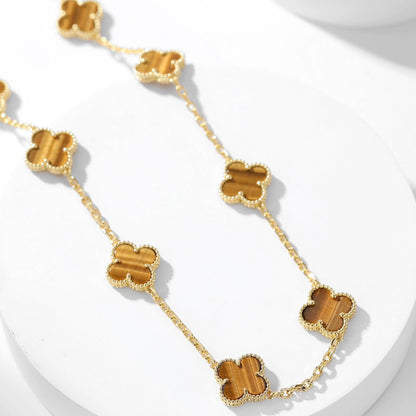[Super CiCi ]CLOVER 10 MOTIFS TIGER EYE NECKLACE