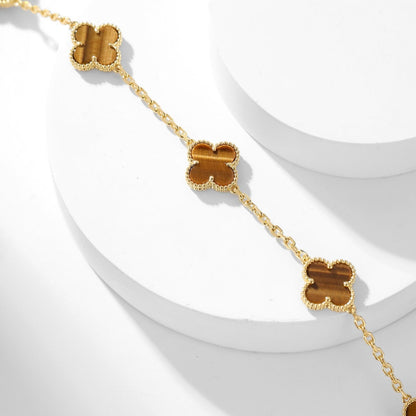 [Super CiCi ]CLOVER 10 MOTIFS TIGER EYE NECKLACE