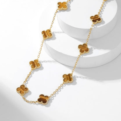 [Super CiCi ]CLOVER 10 MOTIFS TIGER EYE NECKLACE