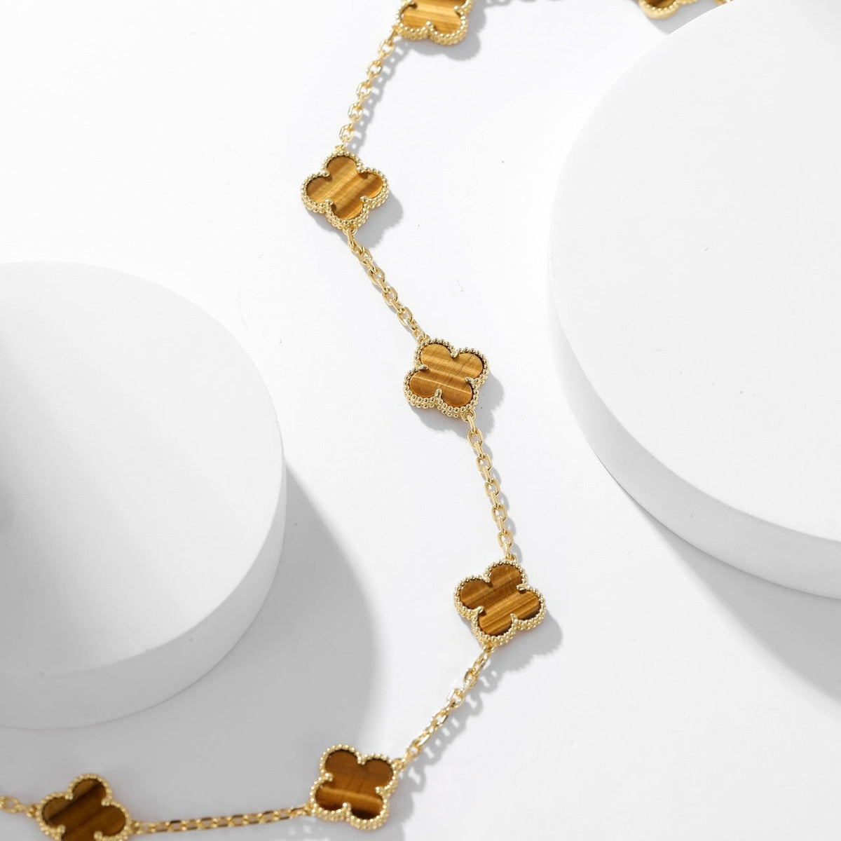 [Super CiCi ]CLOVER 10 MOTIFS TIGER EYE NECKLACE