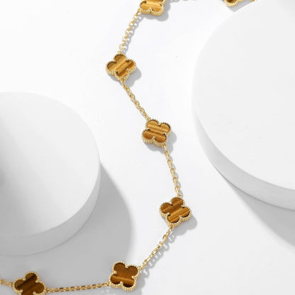 [Super CiCi ]CLOVER 10 MOTIFS TIGER EYE NECKLACE